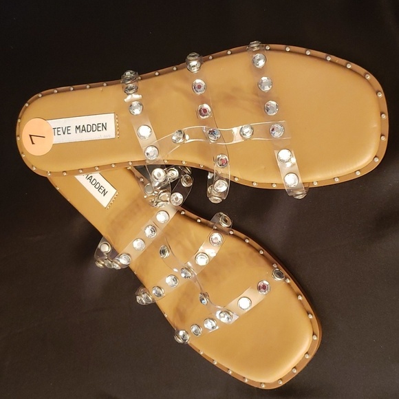 Steve Madden clear triple strap with rhinestones sandals - Picture 1 of 6